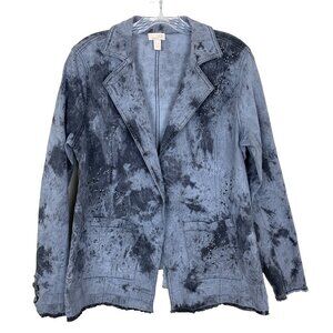 LOGO Lavish Lori Goldstein Womens 8 Denim Blazer Jacket Gray Boho Studded Edgy